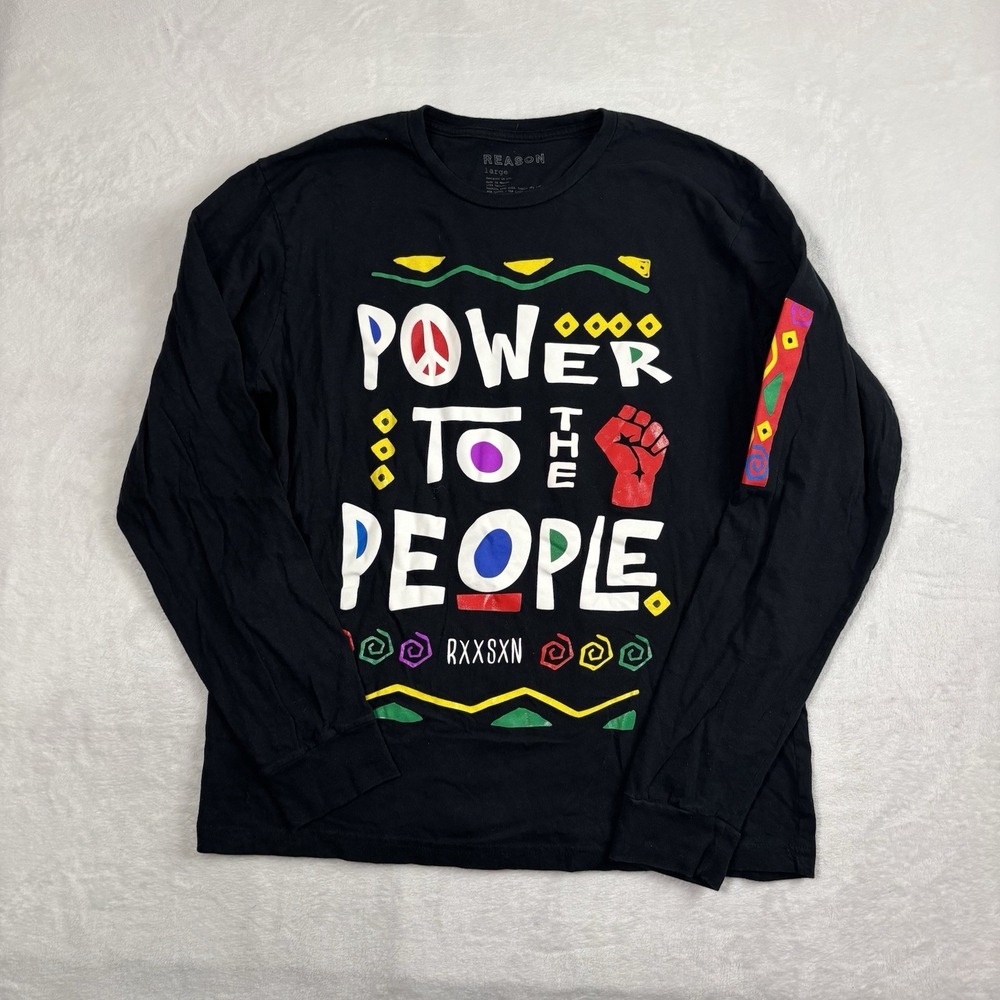 Reason Power To The‎ People Black Long Sleeve Graphic Shirt Men's Large